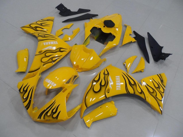 Amarillo Negro Llama Carenado Moto Yamaha R1 12-14 Amarillo Negro Llama Carenado Moto Yamaha R1 12-14