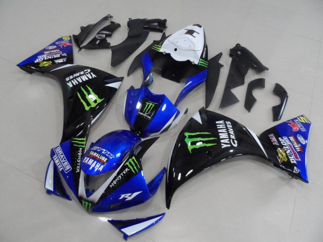 Azul Negro Monster Carenado & Plástico Moto Yamaha R1 09-11 Azul Negro Monster Carenado & Plástico Moto Yamaha R1 09-11