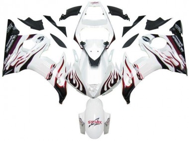 Blanco Negro Rojo Llama Carenado Moto Yamaha R6 03-05