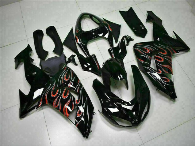 Kits Carenado Moto Kawasaki ZX10R 2006-2007 - Negro Brillante Rojo Llama Fábrica