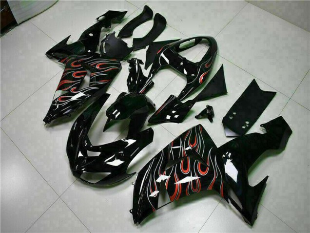 Kits Carenado Moto Kawasaki ZX10R 2006-2007 - Negro Brillante Rojo Llama Fábrica