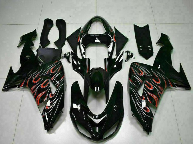 Kits Carenado Moto Kawasaki ZX10R 2006-2007 - Negro Brillante Rojo Llama Fábrica