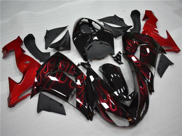 Carenado Moto Kawasaki ZX10R 2006-2007 - Negro Brillante Rojo Llama Fábrica