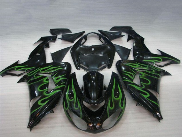 Carenados Moto Kawasaki ZX10R 2006-2007 - Negro Brillante Verde Llama Fábrica