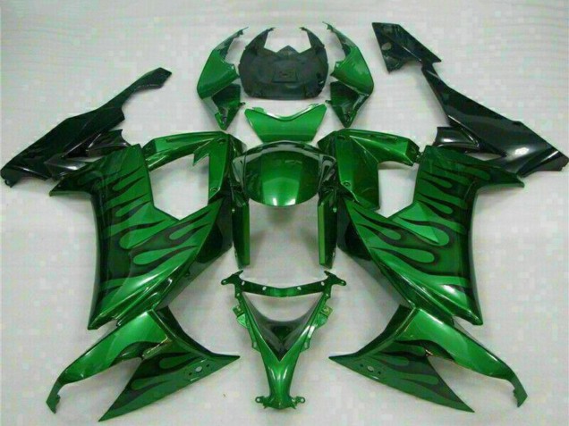 Carenados Moto Kawasaki ZX10R 2008-2010 - Negro Brillante Verde Llama Fábrica