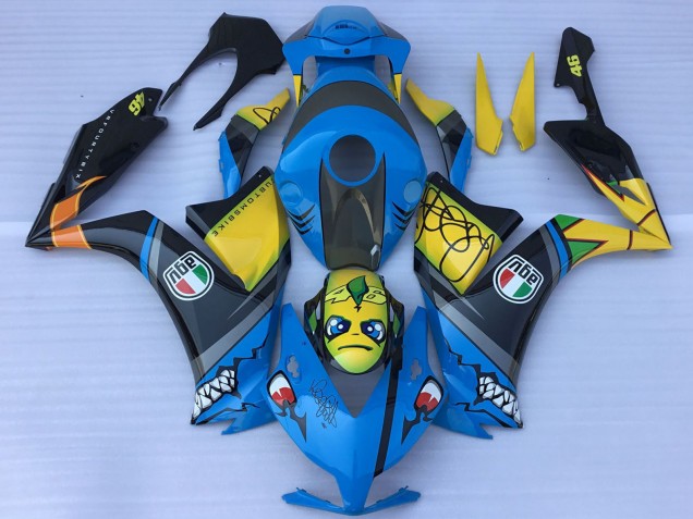 Carenados Moto Honda CBR1000RR 2012-2016 - Azul Amarillo Negro Brillante Tiburón Teeth Fábrica