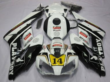 Carenados Moto Honda CBR1000RR 2004-2005 - Blanco Negro Brillante Amarillo Playboy 14 Fábrica