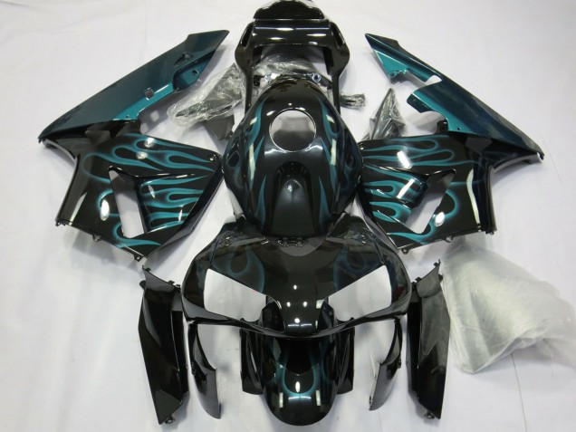 Carenados Moto Honda CBR600RR 2003-2004 - Negro Brillante Verde Llama Fábrica