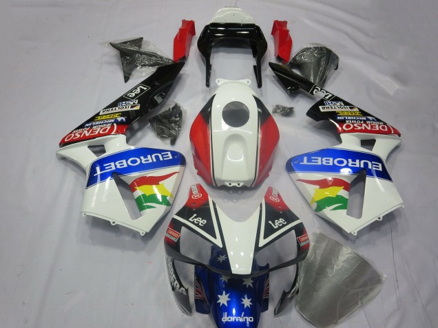 Kits Carenado Moto Honda CBR600RR 2003-2004 - Blanco Rojo Azul Negro Brillante EuroBet Fábrica