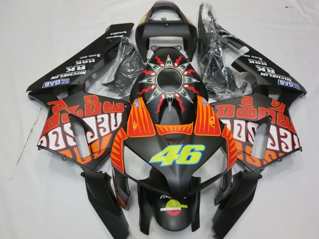 Carenados Moto Honda CBR600RR 2003-2004 - Negro Mate Naranja Amarillo Rossi 46 Fábrica