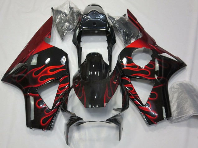 Carenados Moto Honda CBR954RR 2002-2003 - Negro Brillante Rojo Llama Fábrica