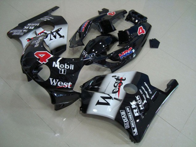 Carenados Moto Honda CBR250RR 1990-1998 - Negro Brillante Blanco West Mobil Fábrica