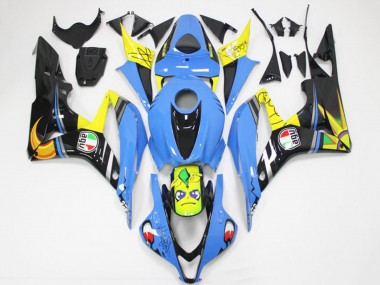 Carenados Moto Honda CBR600RR 2007-2008 - Azul Claro Amarillo Negro Brillante Tiburón Fábrica