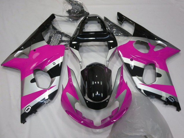 Carenados Moto Suzuki GSXR 1000 2000-2002 - Rosa Plata Negro Brillante OEM Estilo Fábrica