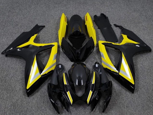 Carenados Moto Suzuki GSXR 600 / GSXR 750 2006-2007 - Negro Brillante Amarillo Plata OEM Estilo Fábrica