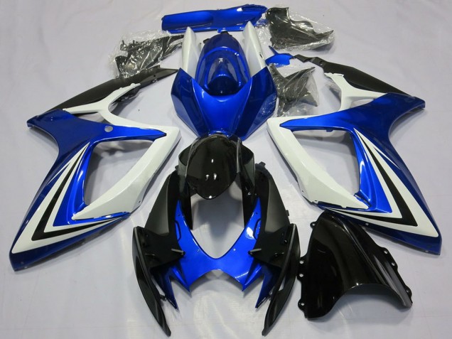 Carenados Moto Suzuki GSXR 600 / GSXR 750 2006-2007 - Blanco Azul Negro Brillante Raya Fábrica