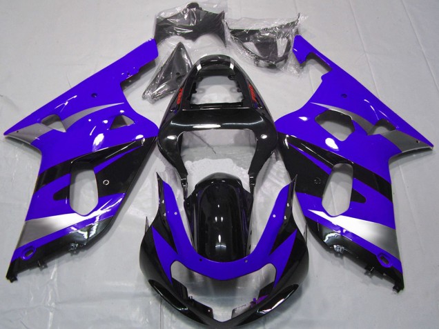 Carenados Moto Suzuki GSXR 600 / GSXR 750 2001-2003 - Azul Plata Negro Brillante OEM Estilo Fábrica