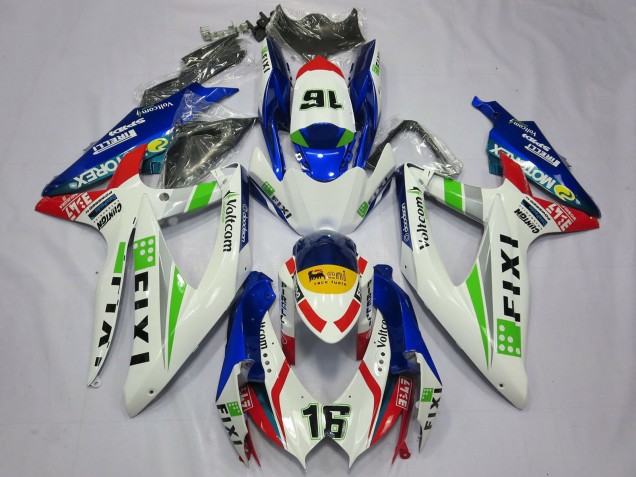 Carenados Moto Suzuki GSXR 600 / GSXR 750 2008-2010 - Blanco Azul Verde Amarillo Rojo Fixi 16 Fábrica