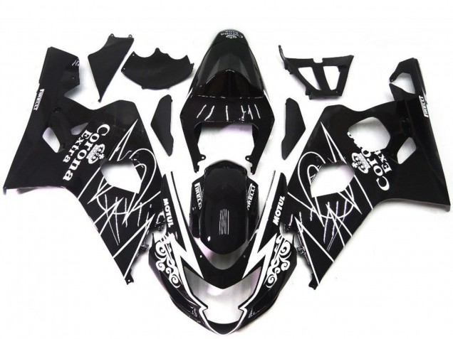 Carenados Moto Suzuki GSXR 600 / GSXR 750 2004-2005 - Negro Brillante Blanco Corona Estilo Fábrica