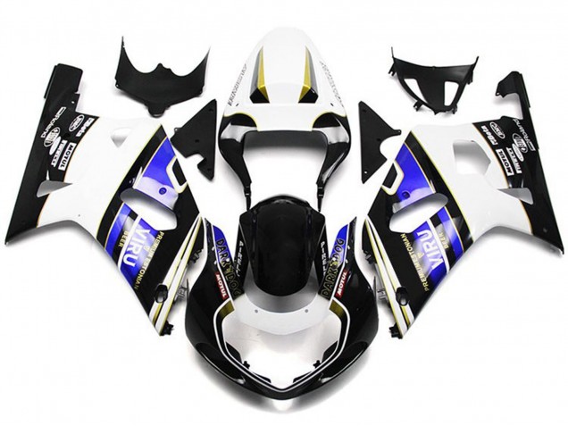 Carenados Moto Suzuki GSXR 600 / GSXR 750 2001-2003 - Blanco Azul Negro Brillante Viru Estilo Fábrica