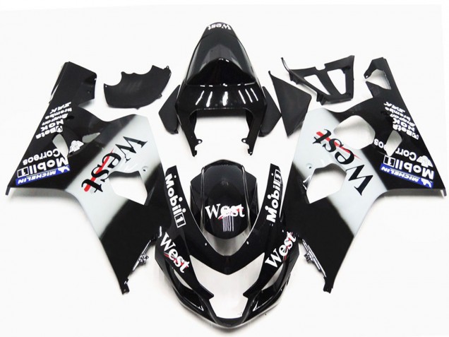 Carenados Moto Suzuki GSXR 600 / GSXR 750 2004-2005 - Negro Brillante Blanco West OEM Estilo Fábrica