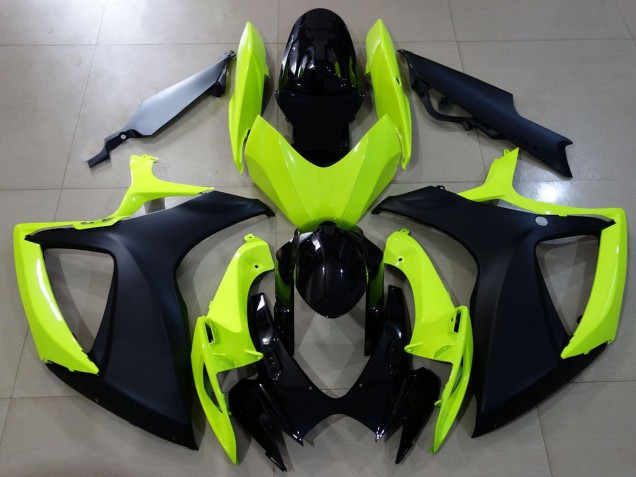 Carenados Moto Suzuki GSXR 600 / GSXR 750 2006-2007 - Neon Amarillo Negro Brillante Negro Mate Fábrica