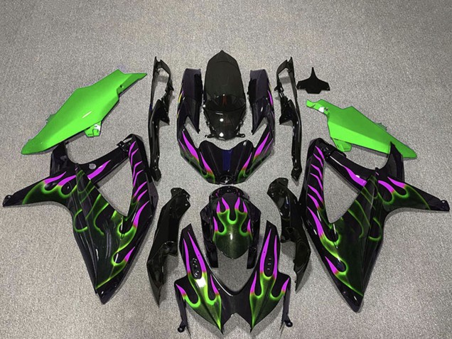 Carenados Moto Suzuki GSXR 600 / GSXR 750 2008-2010 - Negro Brillante Verde Púrpura Llama Fábrica