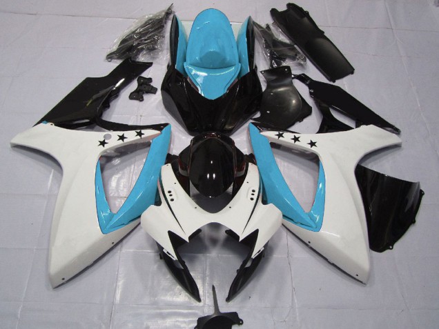 Carenados Moto Suzuki GSXR 600 / GSXR 750 2006-2007 - Azul Claro Blanco Negro Brillante Estrella Fábrica