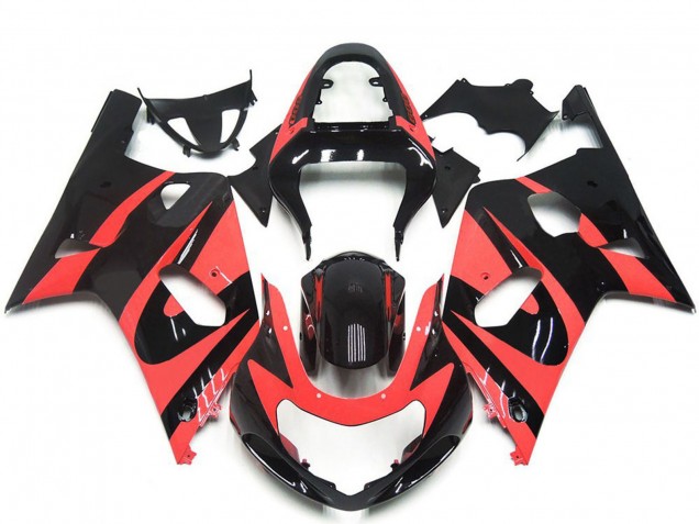 Carenados Moto Suzuki GSXR 600 / GSXR 750 2001-2003 - Rojo Claro Negro Brillante OEM Estilo Fábrica