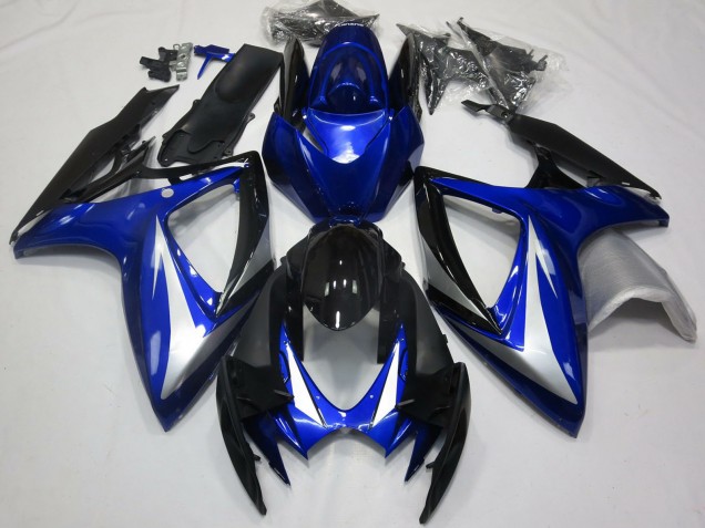 Carenados Moto Suzuki GSXR 600 / GSXR 750 2006-2007 - Azul Plata Negro Brillante OEM Estilo Fábrica