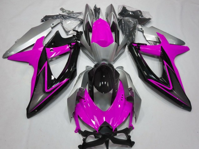 Carenados Moto Suzuki GSXR 600 / GSXR 750 2008-2010 - Plata Rosa Negro Brillante Fábrica