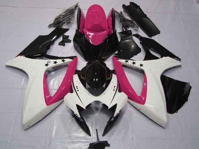 Carenados Moto Suzuki GSXR 600 / GSXR 750 2006-2007 - Rosa Blanco Negro Brillante Estrella Fábrica