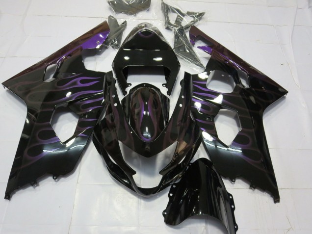 Carenados Moto Suzuki GSXR 600 / GSXR 750 2004-2005 - Negro Brillante Púrpura Llama Fábrica
