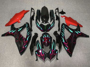 Carenados Moto Suzuki GSXR 600 / GSXR 750 2008-2010 - Negro Brillante Rojo Cian Llama Fábrica