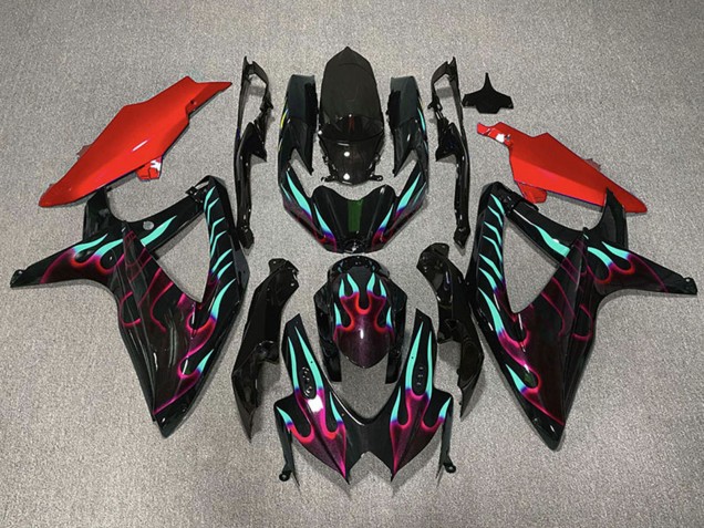 Carenados Moto Suzuki GSXR 600 / GSXR 750 2008-2010 - Negro Brillante Rojo Cian Llama Fábrica