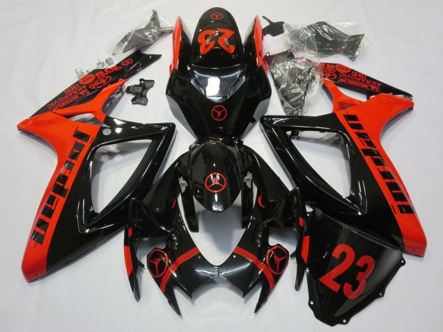 Carenados Moto Suzuki GSXR 600 / GSXR 750 2006-2007 - Rojo Negro Brillante Jordan 23 Fábrica