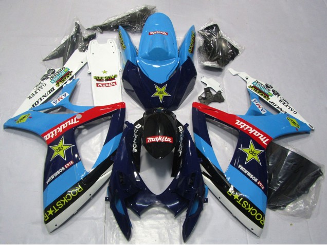 Carenados Moto Suzuki GSXR 600 / GSXR 750 2006-2007 - Azul Blanco Rojo Negro Brillante Rockstar Fábrica