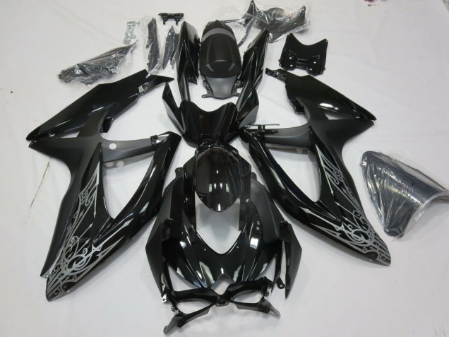 Carenados Moto Suzuki GSXR 600 / GSXR 750 2008-2010 - Negro Brillante Plata Fábrica