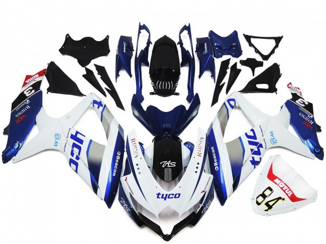 Carenados Moto Suzuki GSXR 600 / GSXR 750 2008-2010 - Blanco Plata Azul Negro Tyco Fábrica