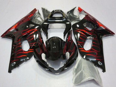 Carenados Moto Suzuki GSXR 600 / GSXR 750 2001-2003 - Negro Brillante Rojo Llama Fábrica