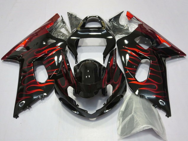 Carenados Moto Suzuki GSXR 600 / GSXR 750 2001-2003 - Negro Brillante Rojo Llama Fábrica