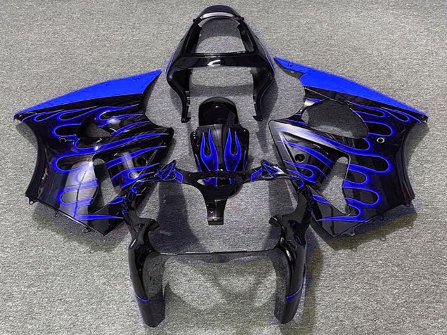 Carenados Moto Kawasaki ZX6R 2000-2002 - Negro Brillante Azul Llama Fábrica