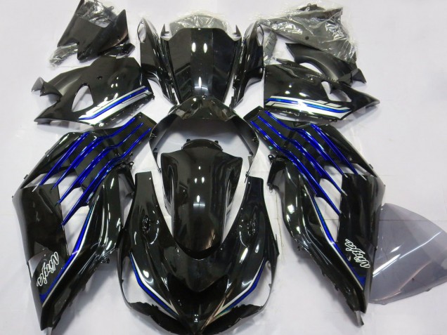 Carenados Moto Kawasaki ZX14R ZZR1400 2012-2024 - Negro Brillante Azul Fábrica