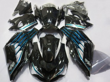 Carenados Moto Kawasaki ZX14R ZZR1400 2012-2024 - Negro Brillante Azul Claro Fábrica
