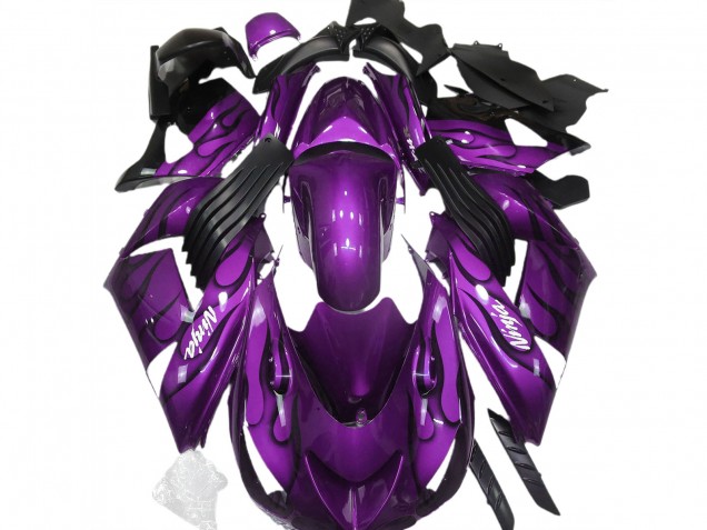 Carenados Moto Kawasaki ZX14R 2006-2011 - Púrpura Negro Llama Blanco Ninja Fábrica