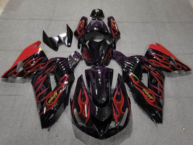 Carenados Moto Kawasaki ZX14R 2006-2011 - Negro Brillante Rojo Llama Oro Ninja Fábrica
