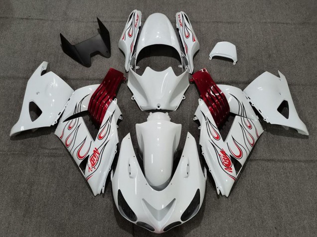 Carenados Moto Kawasaki ZX14R 2006-2011 - Blanco Rojo Llama Fábrica