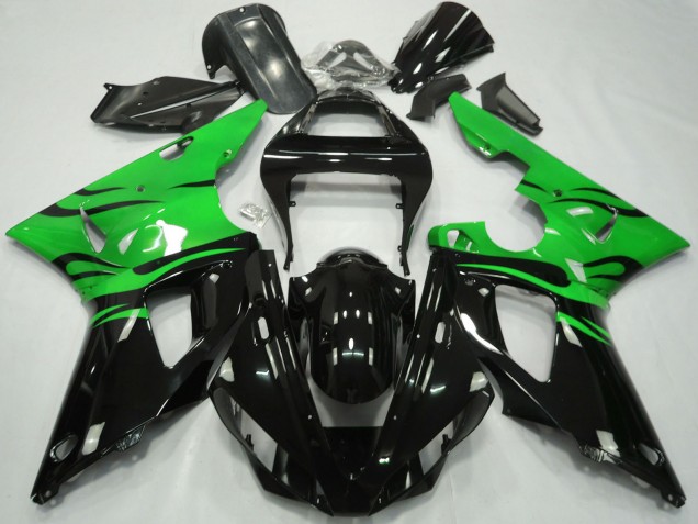 Carenados Moto Yamaha R1 2000-2001 - Verde Negro Brillante Llama Fábrica