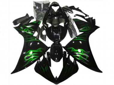 Carenados Moto Yamaha R1 2009-2011 - Negro Brillante Verde Llama Fábrica