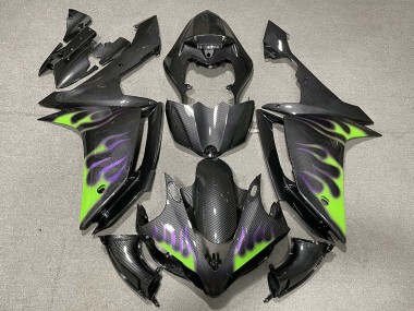 Carenados Moto Yamaha R1 2007-2008 - FibraCarbono Verde Púrpura Llama Fábrica